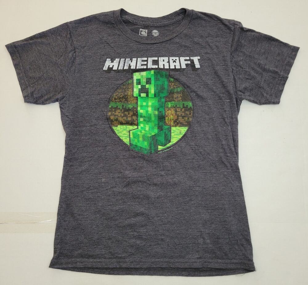 Official Minecraft Mojang Jinx Green Creeper Gray T-Shirt Size S